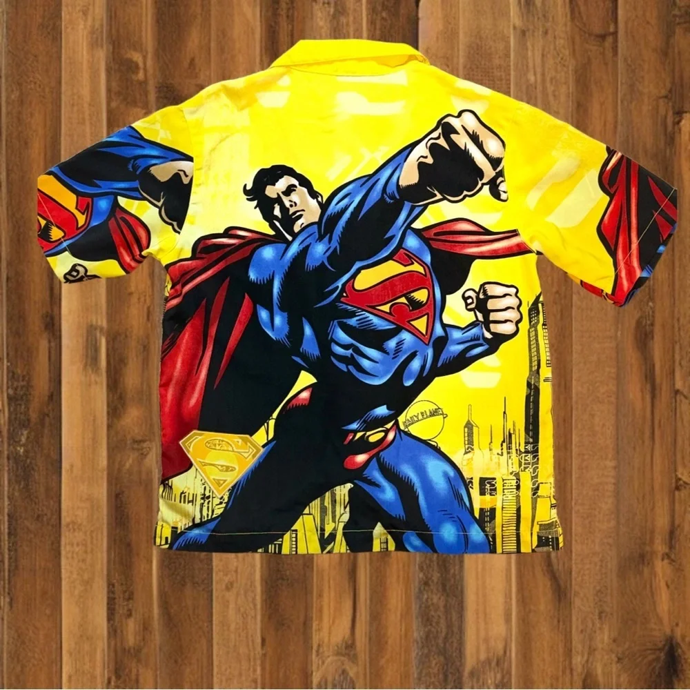Vintage Superman Button-Up Shirt – Kids M (10/12) – All-Over Comic Print - Picture 3 of 5